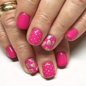 NEW! ♥️ Valentines Day Hot Pink Heart Glossy Press on Nails Set of 24